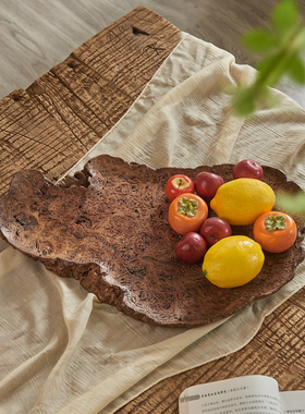 Hinice 侘寂风天然木质不规则果盘家用茶点盘创意水果盘复古托盘