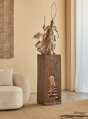 Hinice 侘寂风手绘风化实木板画复古怀旧落地摆件底座装饰展示柱