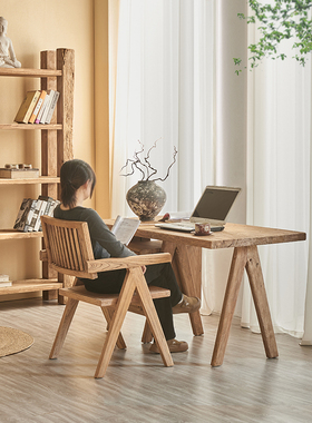 Hinice 侘寂风复古中古风实木书桌书桌椅老木风化家用写字台民宿
