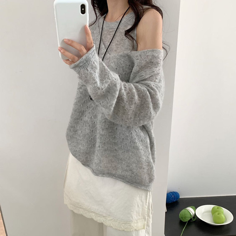 TIKVAH慵懒风新款女长袖羊毛针织衫宽松百搭高级感轻奢套装超好看