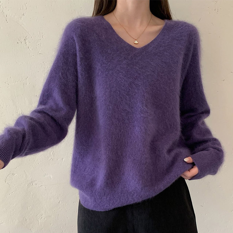 TIKVAH新款慵懒风V领女长袖针织衫宽松时尚百搭羊毛高级拉绒毛衣,女装/女士精品,毛针织衫,淘宝优惠券,粉丝福利购,淘宝优惠卷