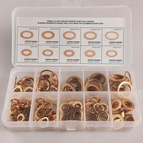 紫铜垫片200PCS机械油封垫片盒装垫片平垫圈组合套装密封铜 垫圈
