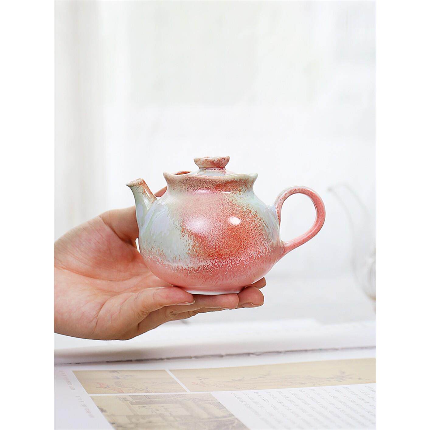 瓷盛源海盐蓝窑单人小茶壶单壶景德镇陶瓷茶具家用茶具