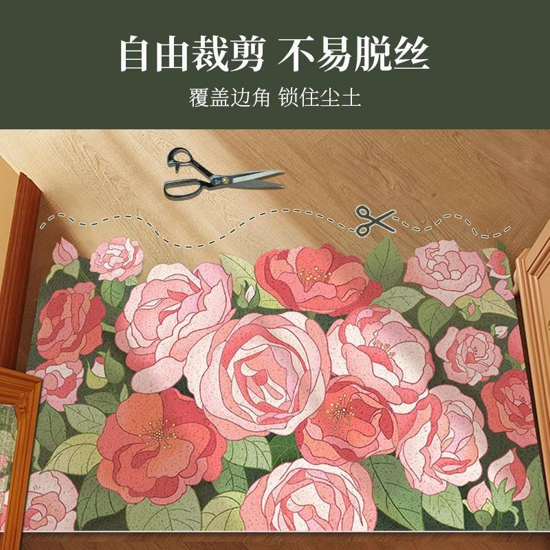 新品簇锦团花入户门地垫门口垫子家用进门除尘耐脏丝圈脚垫防滑蹭