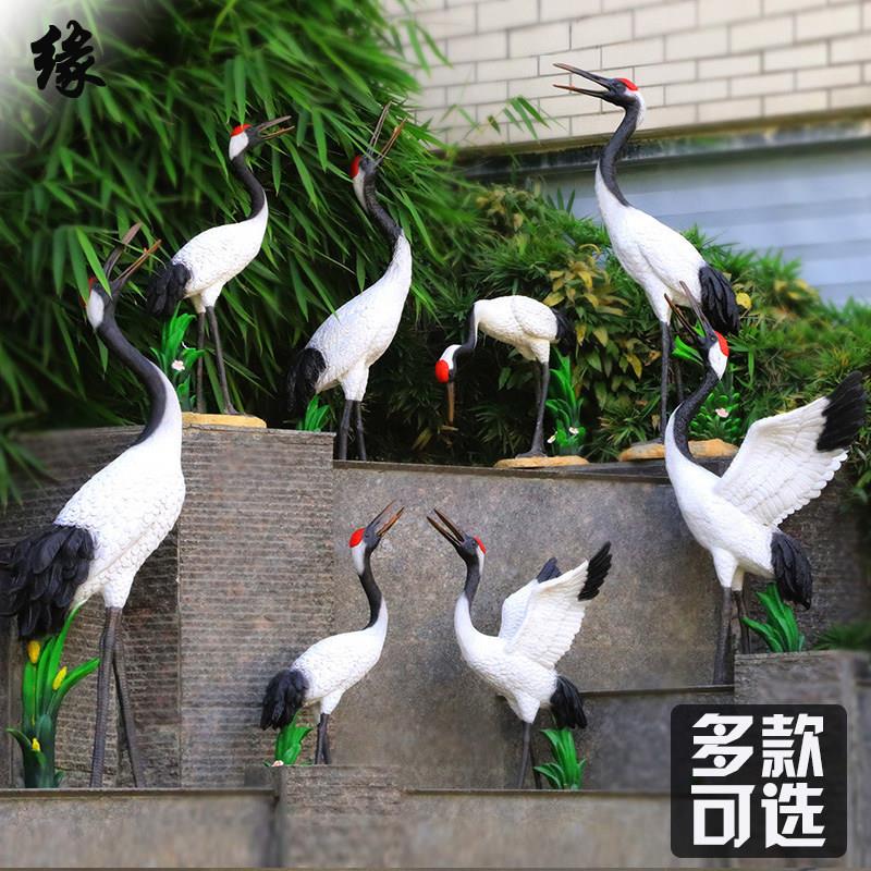 公园假山水池仿真鸟类动物仙鹤落地摆件别墅庭院丹顶鹤玻璃钢雕塑