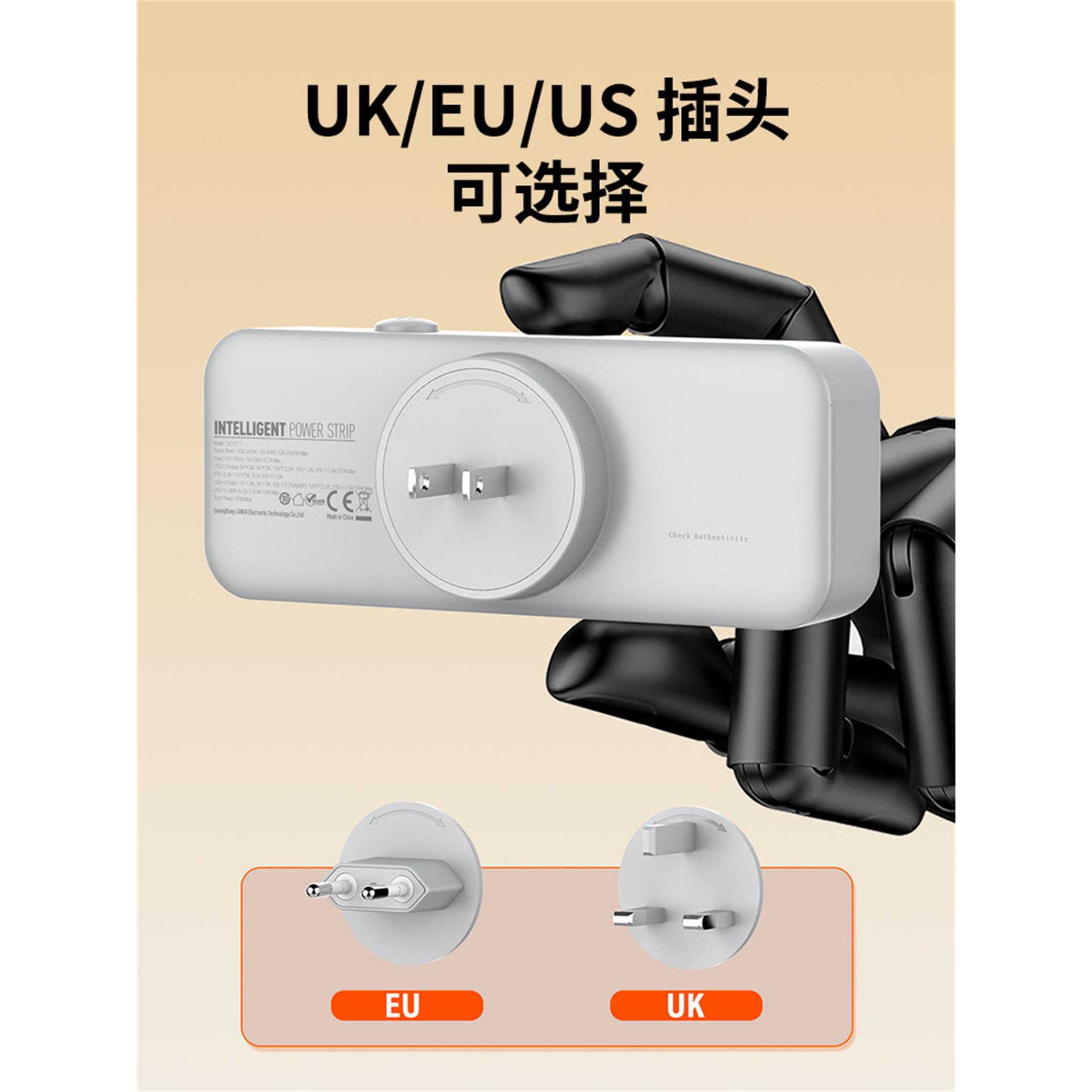 Ldnio USB电源排插头可旋转电源排港式英国标准插座Pd快速充电Qc