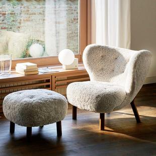 北欧羊羔毛绒单人沙发阳台椅设计师实木休闲椅网红沙发椅懒人躺椅