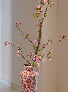 大相莲花新中式红色青花陶瓷花瓶水养插花高级感复古餐桌装饰摆件