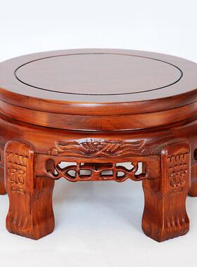 实木花架中式矮架落地圆形鱼缸架子客厅花瓶木雕空调榆木质底座墩