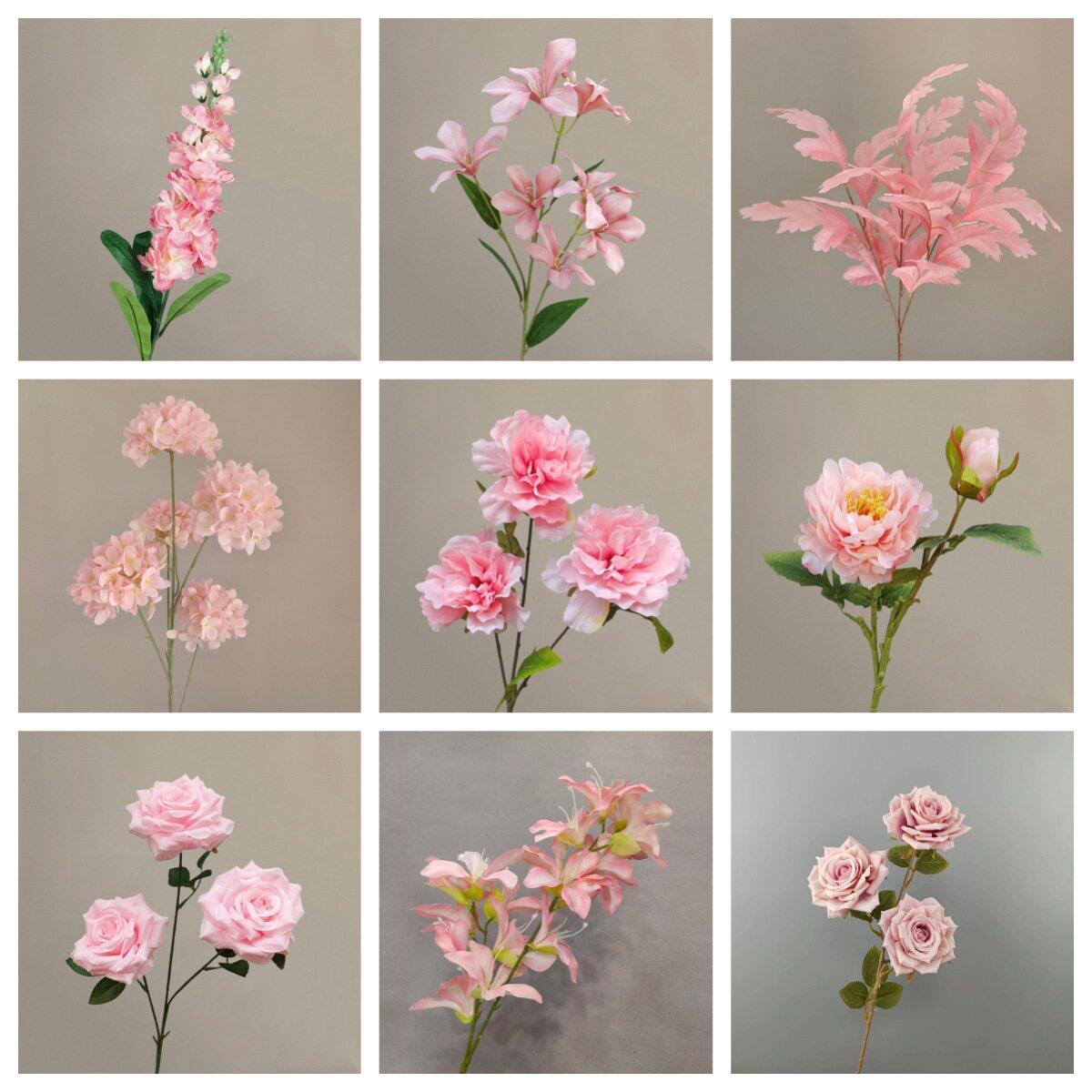 粉色系仿真花婚庆用花玫瑰花百合假花仿真玫瑰花莫奈风花瀑布装饰
