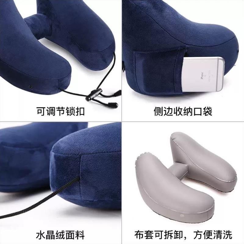 颈枕旅行u型枕充气枕头 H连帽午睡枕户外汽车长途飞机护颈枕