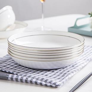 景德镇盘盘盘家用骨瓷方盘白色金边米盘套装盘组合创意深盘