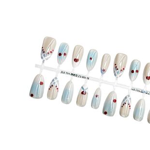 【皎珑】清新冰透穿戴甲显白高级甲片蓝纹可爱樱桃中杏仁美甲甲片