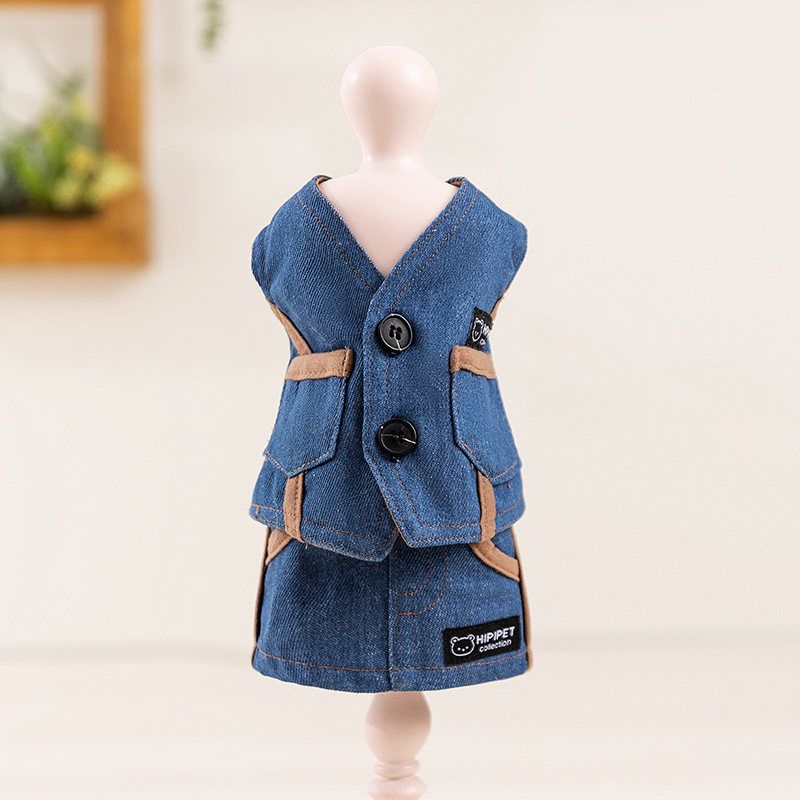 狗狗衣服春季时尚牛仔马甲裙子套装泰迪比熊中小型犬制服宠物衣服