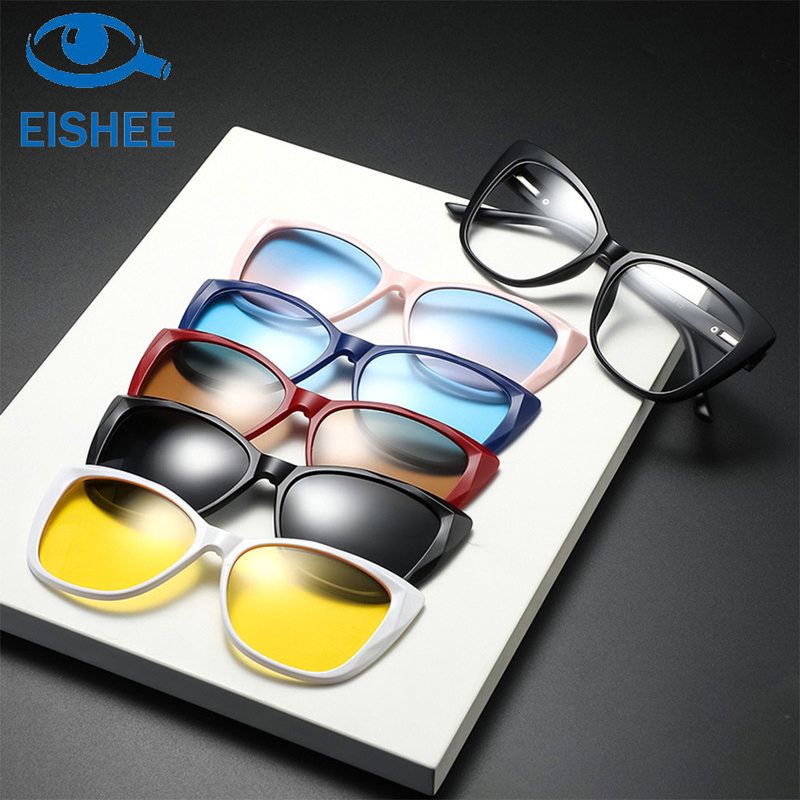 跨境偏光太阳镜套镜女 弹簧腿欧美时尚磁吸炫彩墨镜夹片现货2328D