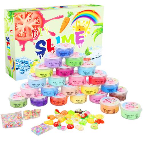 厂家直供AMZ 24pcs 棉花泥套装slime kit 30ml 史莱姆彩泥黄油泥