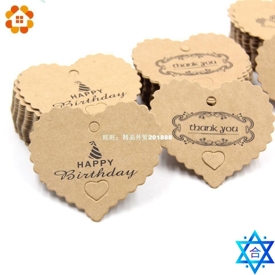 50PCS Paper Tags Happy Birthday&Thank You Paper Card Tag Lab
