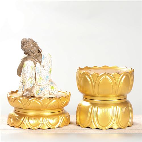 实木质观音菩萨底座家用供奉佛像财神像关公圆形鎏金莲花底座加高