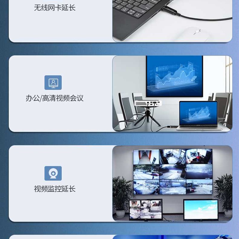 。光纤UB3.0延长线电视电S脑打印加长30/40/45M公母供电讯号放大