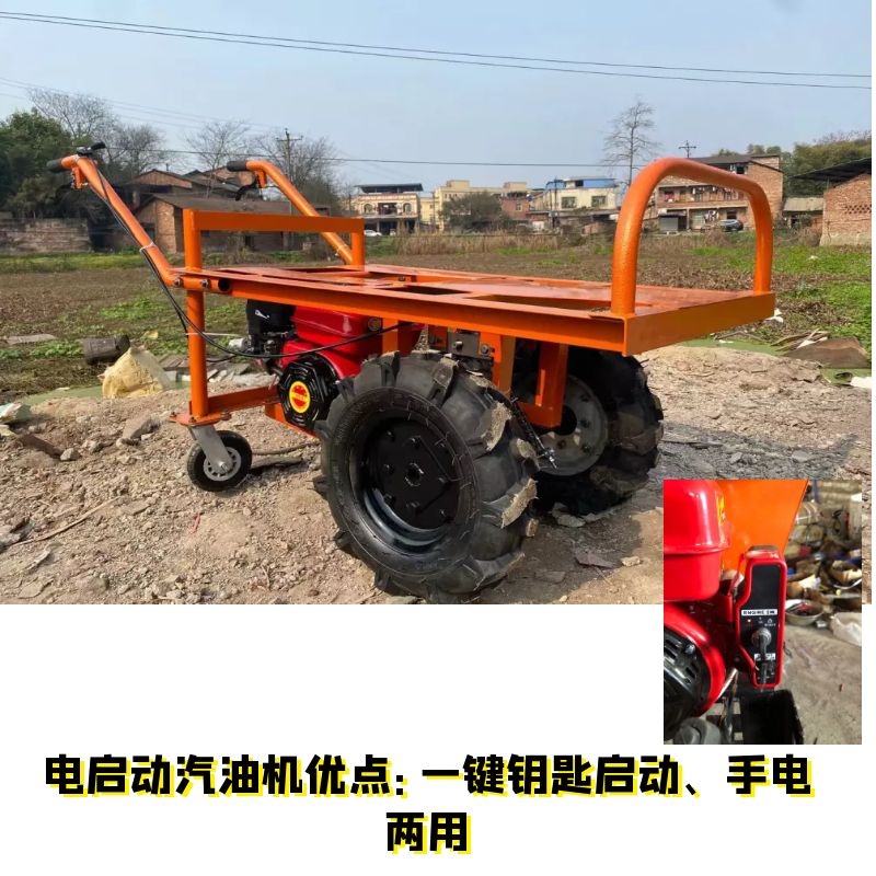 汽油电动b平板车三轮车果园鸡公车工地手推车山地农用独轮车运输