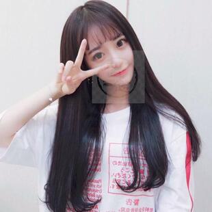.Wig long straight hair air Liuhai temperament long hair int