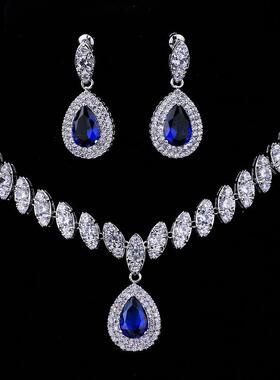 项链新娘锆石礼服套装耳环首饰配饰水滴宴会饰品晚婚纱奢华女闪超