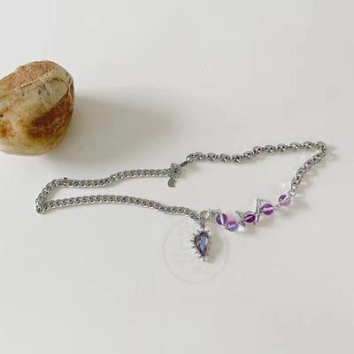-Titanium steel chain stitching chain purple love necklace i