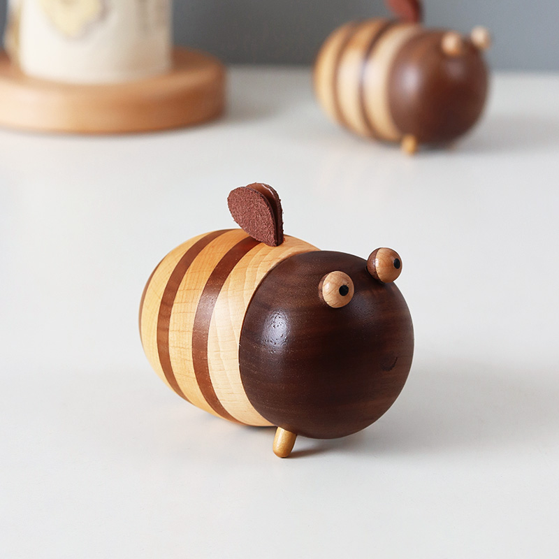 蜜蜂牙签盒居家用桌面实木制牙签筒创意可爱萌物装饰摆件罐子礼物