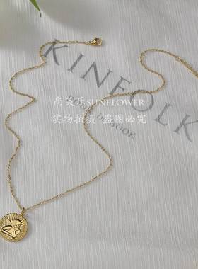 -14K Gold Round Cupid Necklace New Retro Wild Clavicle Chain