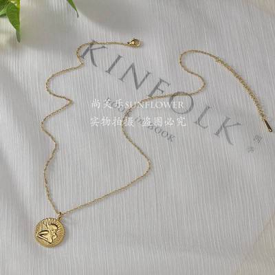 -14K Gold Round Cupid Necklace New Retro Wild Clavicle Chain
