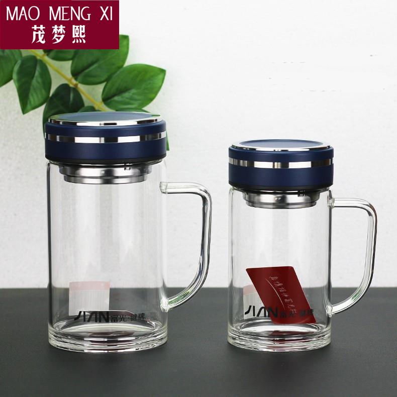 富光单层玻璃杯大容量高硼硅透明带把手提滤网办公家用500/800ML