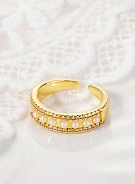 Real gold electroplating pearl ring fashion personality simp