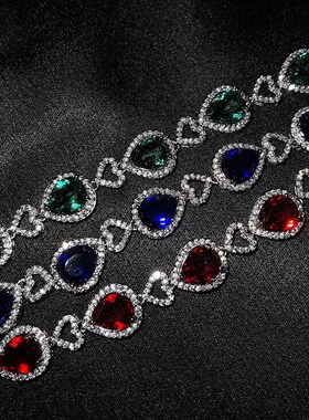 项链宝石祖母绿奢华满钻新款石红镶直播微海洋之心仿坦桑手链饰品