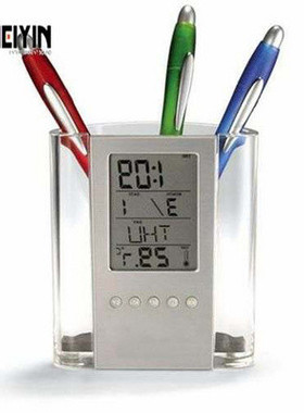Transparent Multi-function Electronic Calendar Penholder