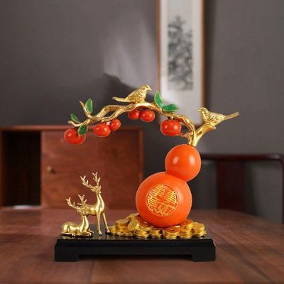 Resin Lucky Persimmon Gourd Statue Feng Shui Decor for
