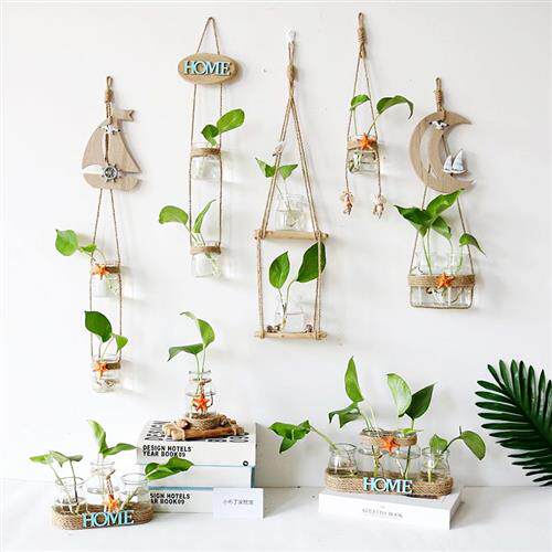 极速树枝壁挂花盆花器挂墙装饰品创意墙上墙壁花盆挂花垂吊绿植挂