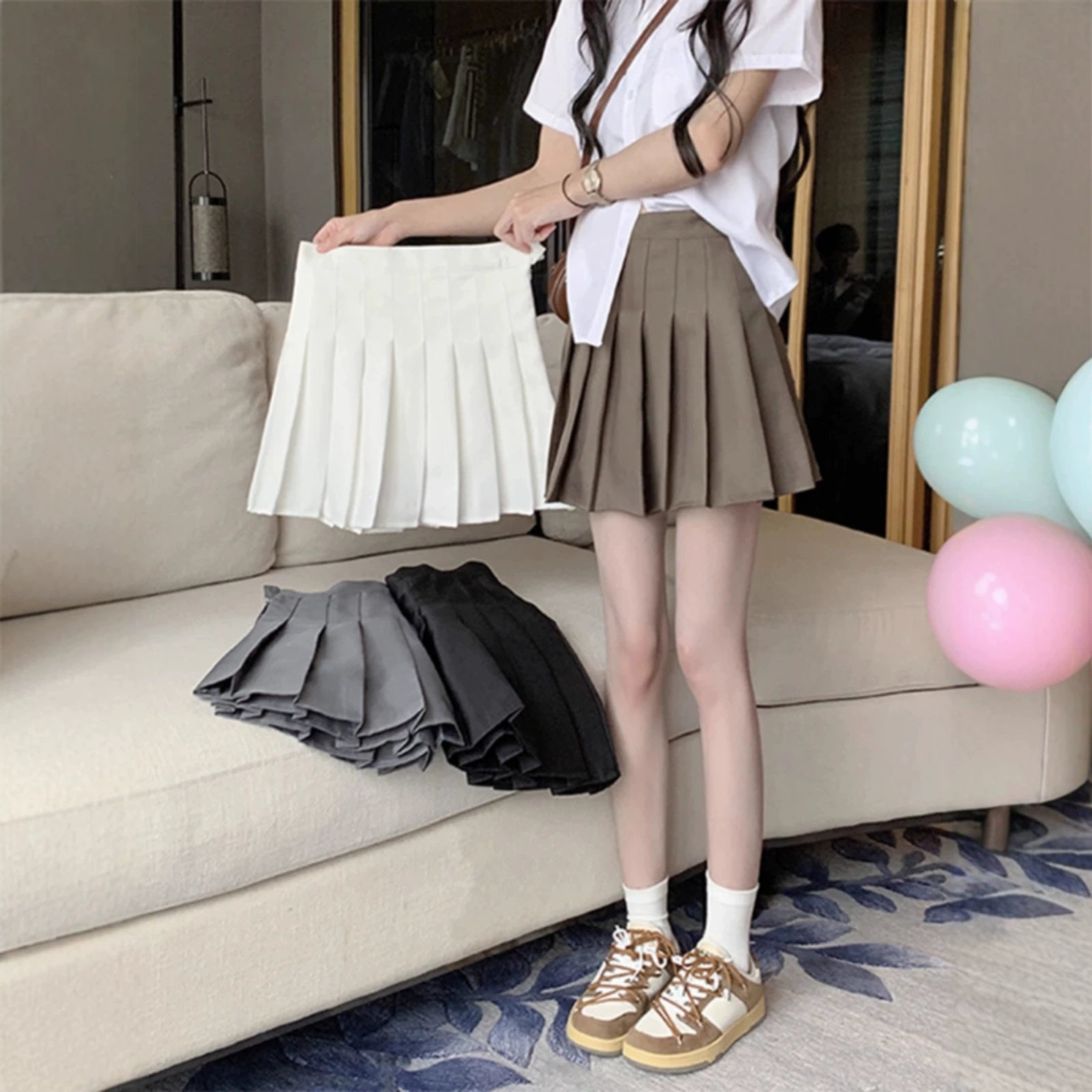 夏季高腰百褶半身裙显瘦短裙子百褶裙a字裙新款设计感小个子短裙