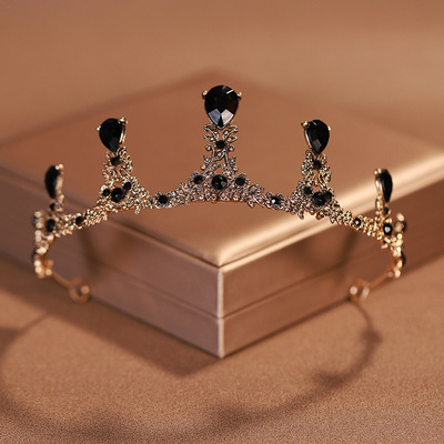 黑色复古简约大气皇冠新娘头饰女十八岁公主成人生日王冠儿童