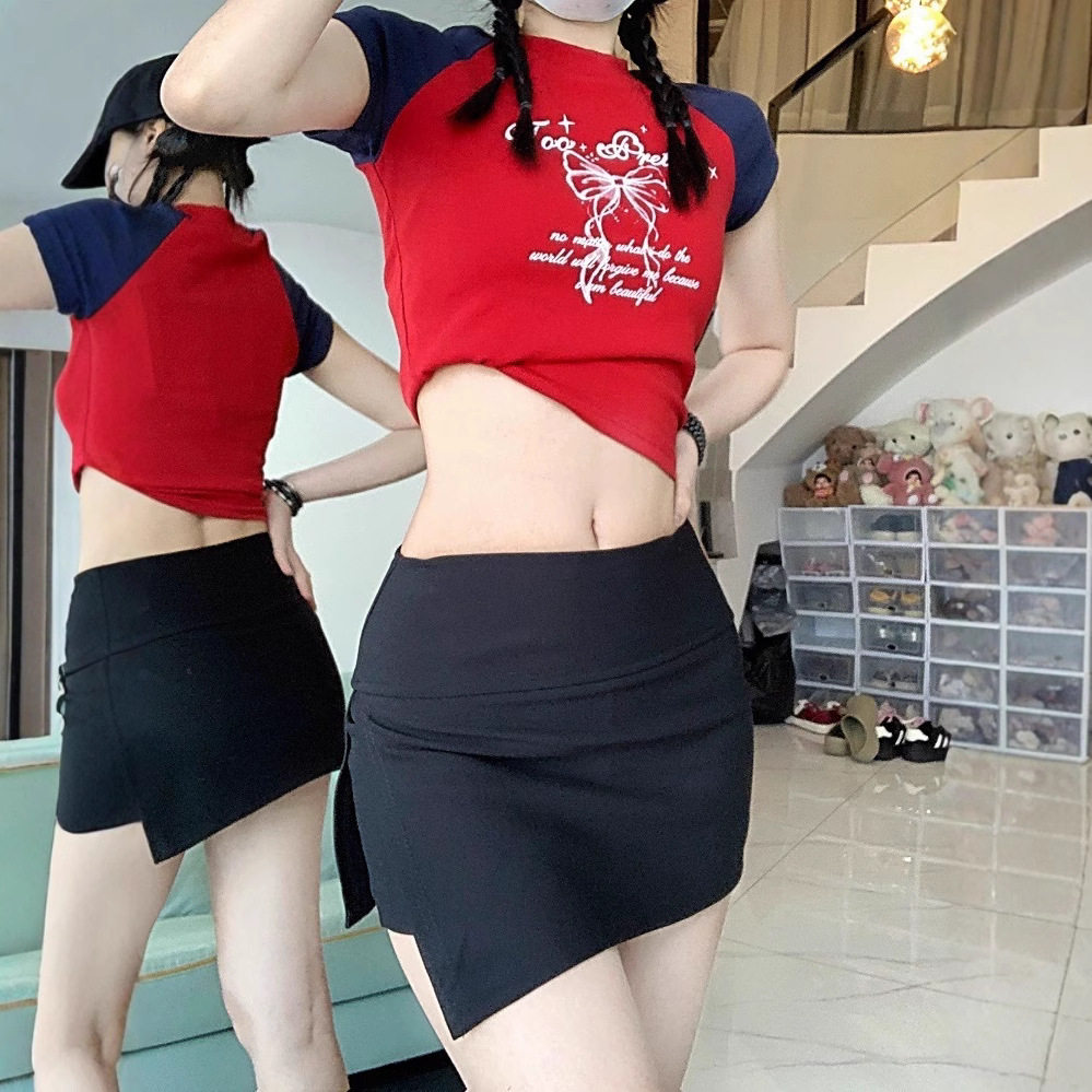 辣妹包臀防走光短裙开叉运动裙裤女春夏季新款高腰a字显瘦半身裙