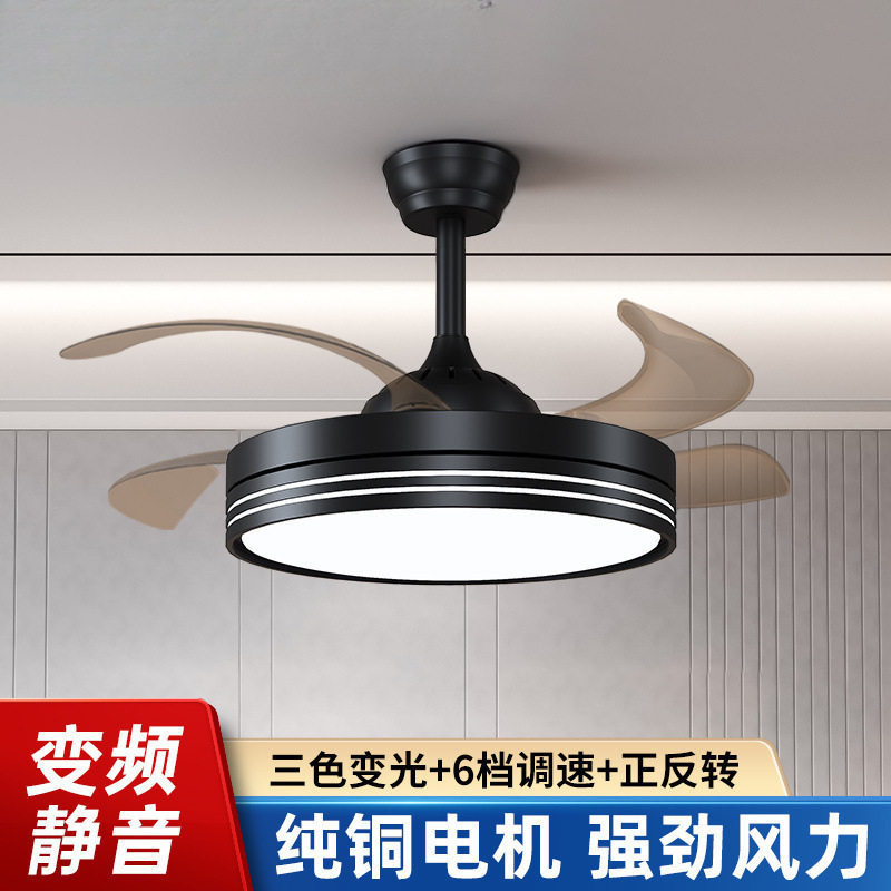 钻风扇灯客厅餐厅卧室北欧吊扇灯大风力新款一体带风扇吊灯WK石