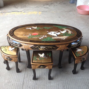 至高美中式茶几桌漆器家具贝壳骨石镶嵌茶几桌凳客厅金箔螺钿工艺