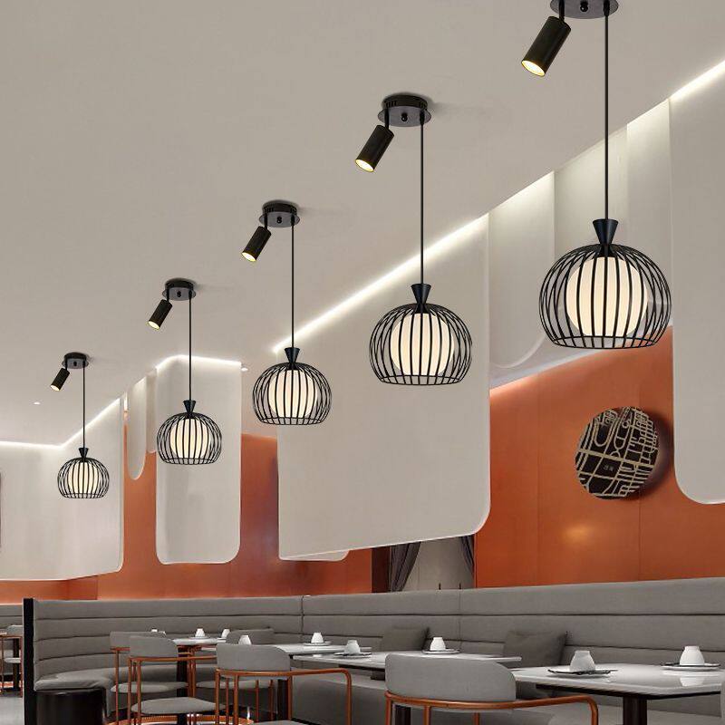 2026吊灯店铺商用火锅店网红铁艺灯罩餐厅吧台商用带射灯饭店简约