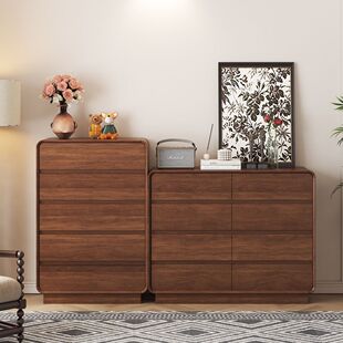 2026胡桃五斗柜实木中古复古风六斗柜储物柜卧室客厅大容量抽屉收