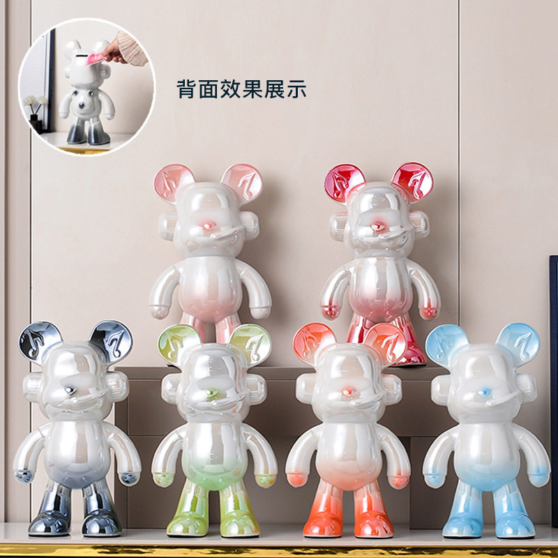新品30CM陶瓷机械DJ熊网红高档奶油风家居酒柜装饰品摆件厂家批发