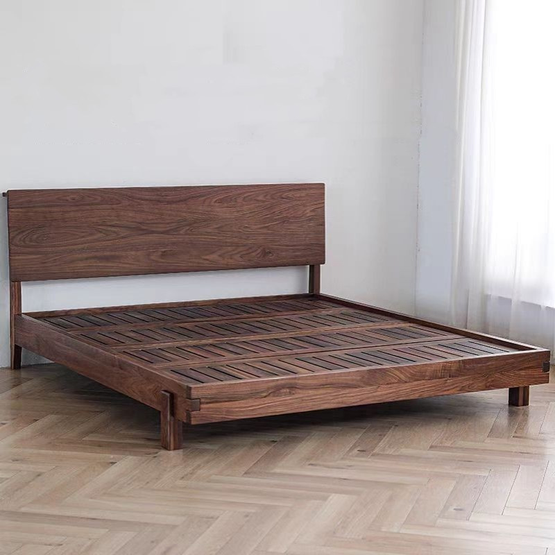 现代简约双人床卧室家具樱桃木婚床原木床北美黑胡桃木纯实木床