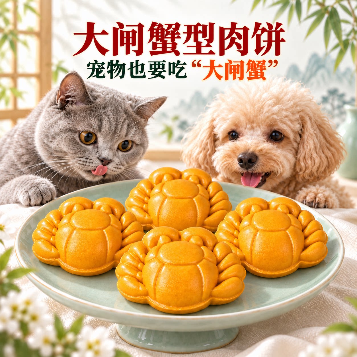 【大闸蟹型肉饼】AI咪宠物猫狗零食鸡肉三文鱼蛋黄卵磷脂互动奖励