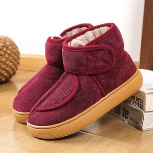 女 老人加厚居家防滑加绒外穿保暖高帮厚底棉鞋 冬季 中老年人棉拖鞋