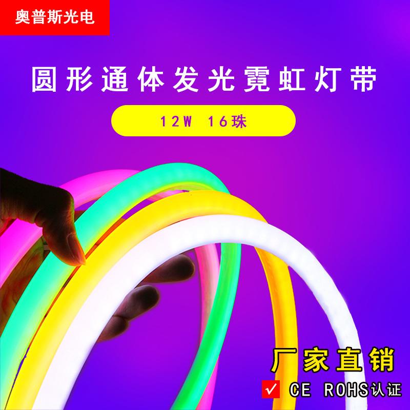 220V高压LED 霓虹灯带户外防水14mm圆形360度通体发光12V柔性灯带