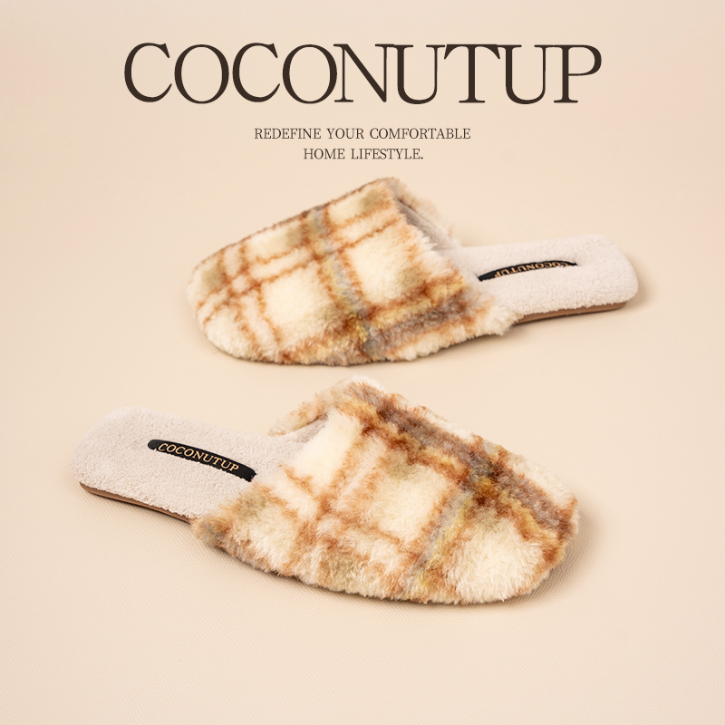 椰上羊绒保暖加厚棉拖鞋女秋冬款