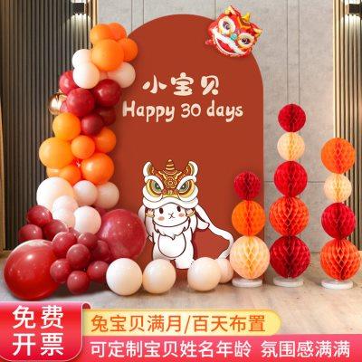 兔宝宝满月宴布置男女孩百天周岁房间装饰背景墙定制海报气球套装